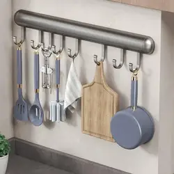 Kitchen Storage Organizers Accessories Spoon Holders Hooks Punch Free Wall Hanging Spatula Sliding Rail Shelf Racks Bathroom