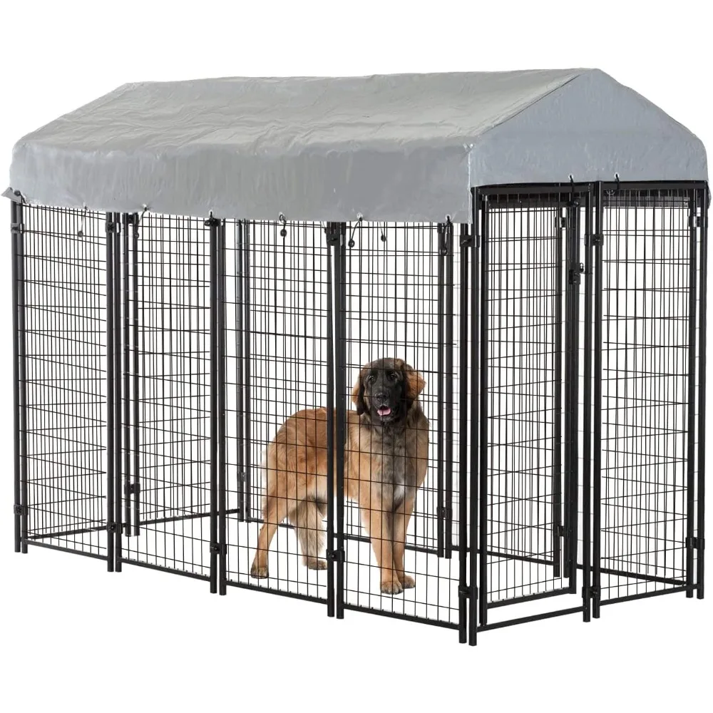 

Dog Kennel Outdoor Dog Pen Playpen House Heavy Duty Dog Metal Galvanized Welded Fence with UVResistant Waterproof Cover and Roof