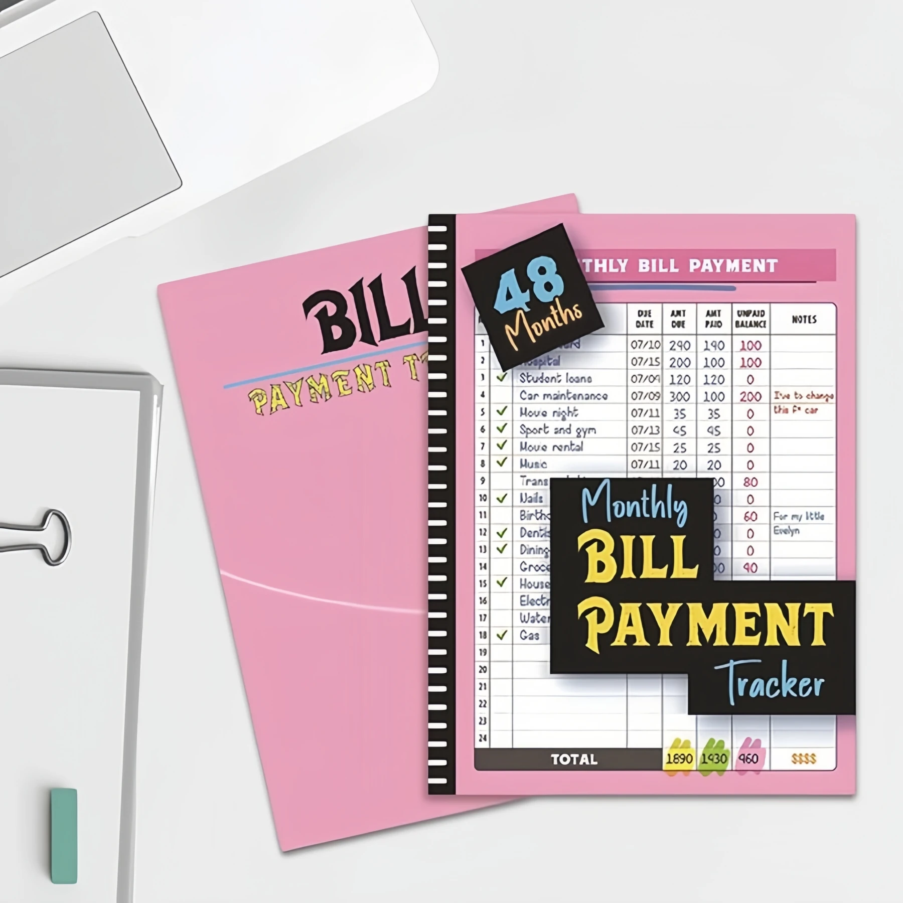 

1pcs Monthly Bill Payment Tracker Notebook, 48-Month Expense Organizer with Due Dates, Easy-to-Use Budget Planner for Personal & Household Finances