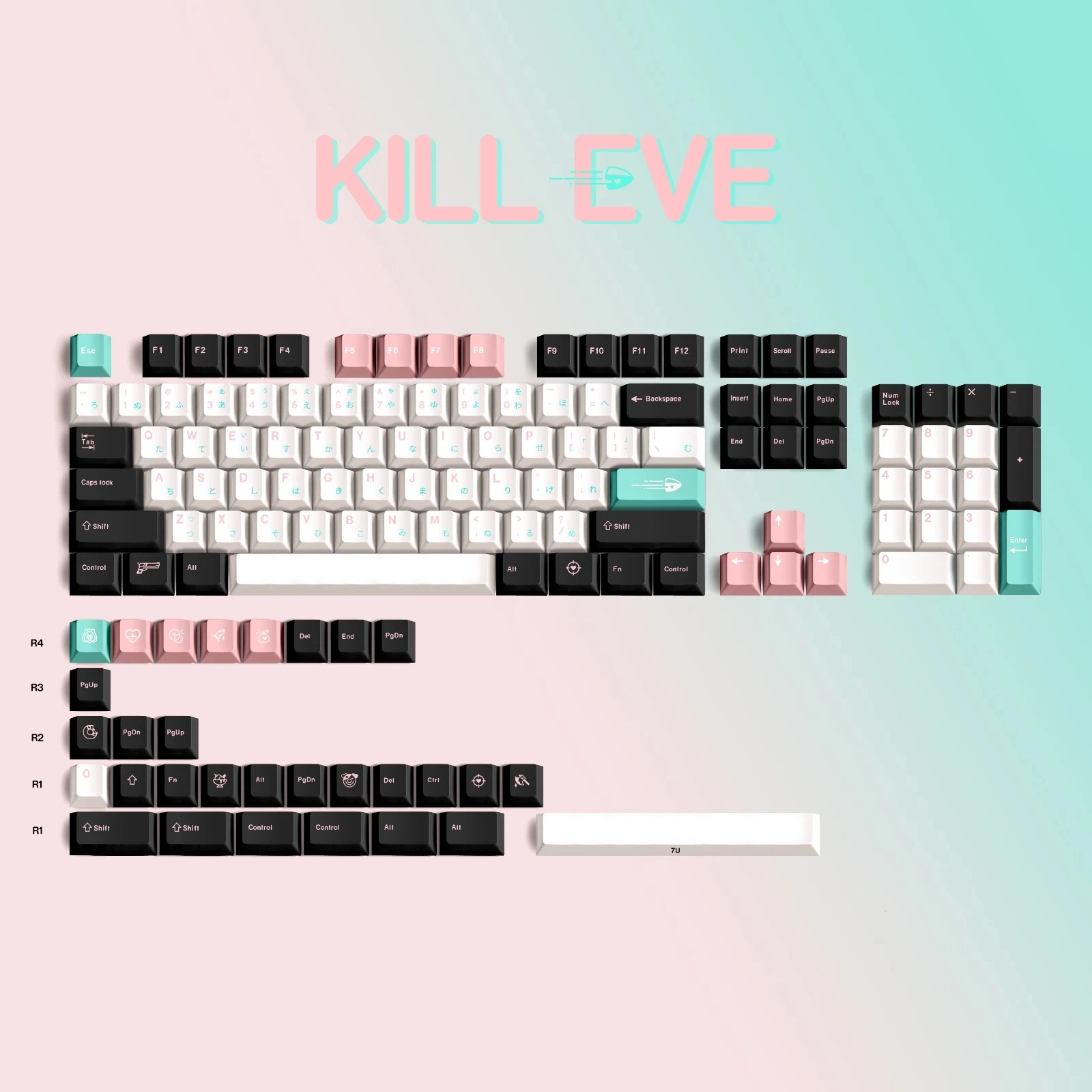 

134 Keys/set GMK Kill Eve Key Caps PBT 5 Sides Dye Subbed Keycap Cherry Profile Keycaps For 61 64 68 84 87 96 980 104 Keyboards