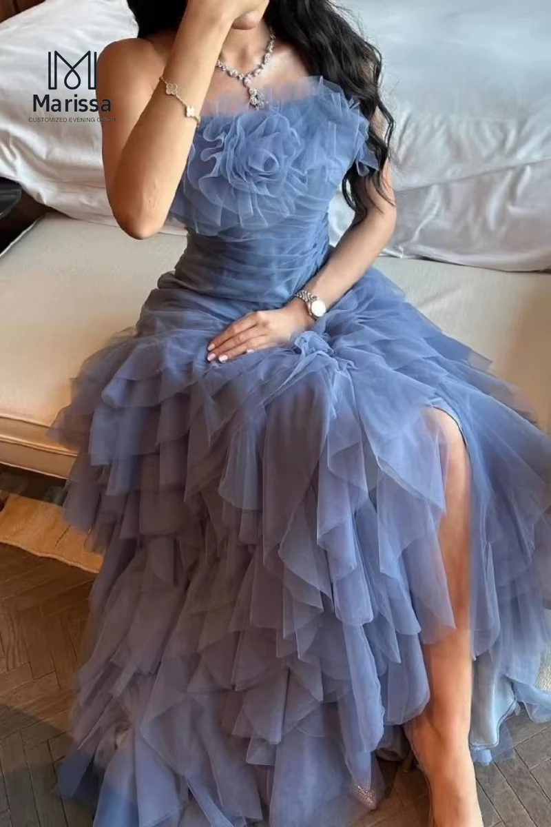 فستان سهرة نسائي من ماريسا تول ذو طبقات مصنوع حسب الطلب فساتين سهرة أنيقة للنساء لاختبار القيادة الفاخر على شكل حرف a