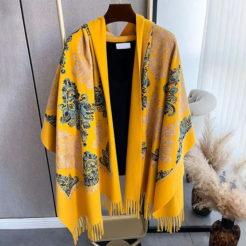 Navy Blue Scarf Print Flower Bufanda Mujer Cashmere Blend Tassels Scarves Women Oversize Shawls Echarpes Soft Chal Mantilla Wrap