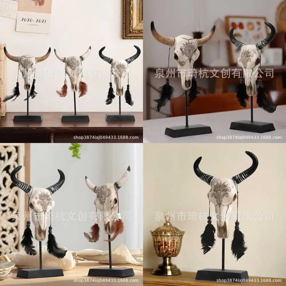 Creative Bull Head Animal Figurine Halloween Home Living Room Entrance Resin Craft Decoration Hot Selling New Arrival for Cross