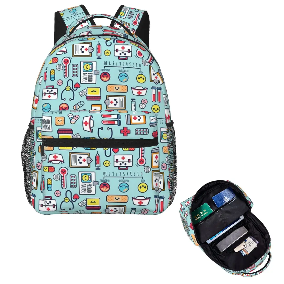 

Proud To Be A Nurse Surface Pattern Design Blue Backpack Hot Sale Daypack Large Capacity Kids BookBag School Bag Shoulder Bags