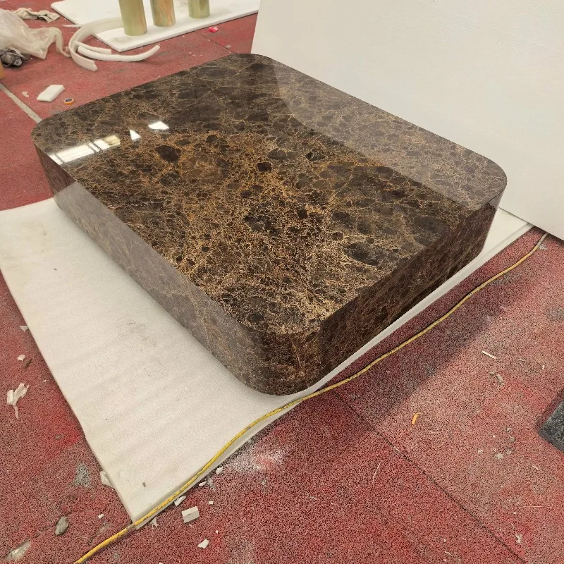 Luxury Modern Design Polished China Dark Brown Natural Marble Stone Coffee Table Home Decor for Living Room for Apartment Hotels