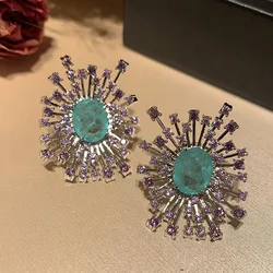 Bilincolor Green and Purple Flower Cute Stud Earring for Women