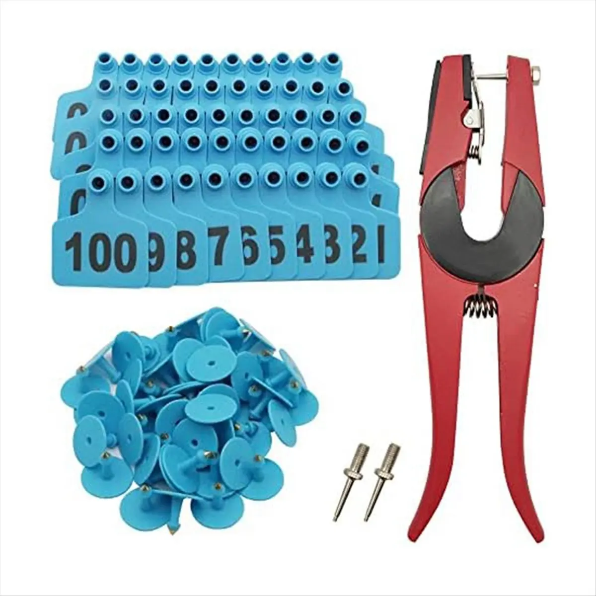 KSOL Cattle Ear Tags 001-100 Number Plastic Livestock Animal Tags for Cows Ear Tag Applicator Kit,100 PCS