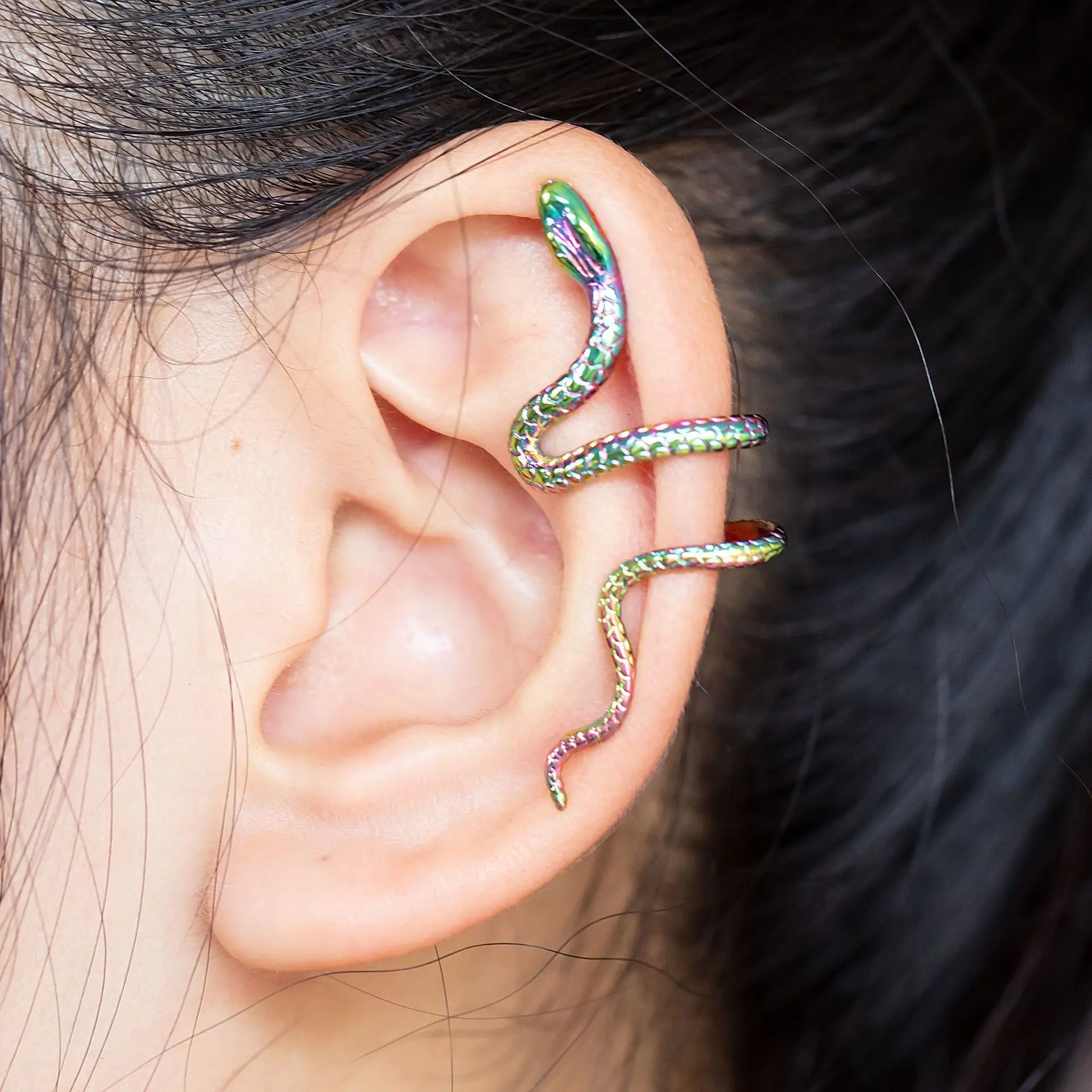 

1pcs Rainbow Snake Clips On Earrings for Women Vintage Silver Color Ear Bone Clip Punk Ear Cuffs Personality Jewelry Accessories