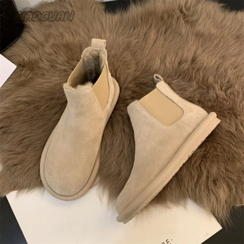 Autumn and Winter Women\'s Snow Boots New Flat Bottom Warm Cotton Ankle Boots Shoes Casual Plush Solid Short Botines for Women