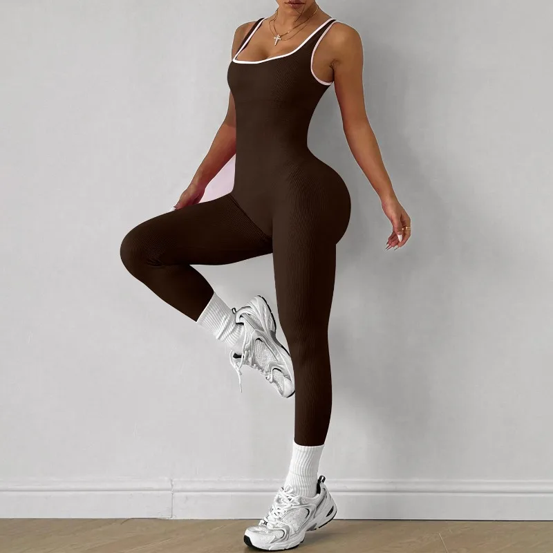 

Bestselling Quick-Dry Ribbed One-Piece Yoga Wear for Women Sleeveless Backless Body-Sculpting High-Waisted Tights Sports Outfit