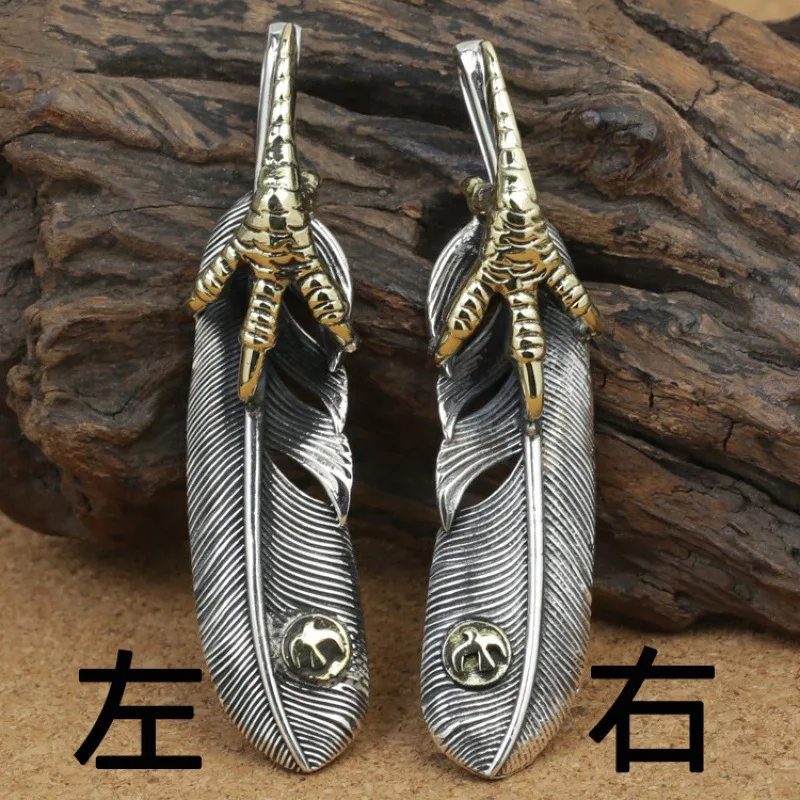 Manufacturer wholeSale S925 Sterling Silver retro thai Silver eagle SerieS gold clawS Situation feather necklace pendant