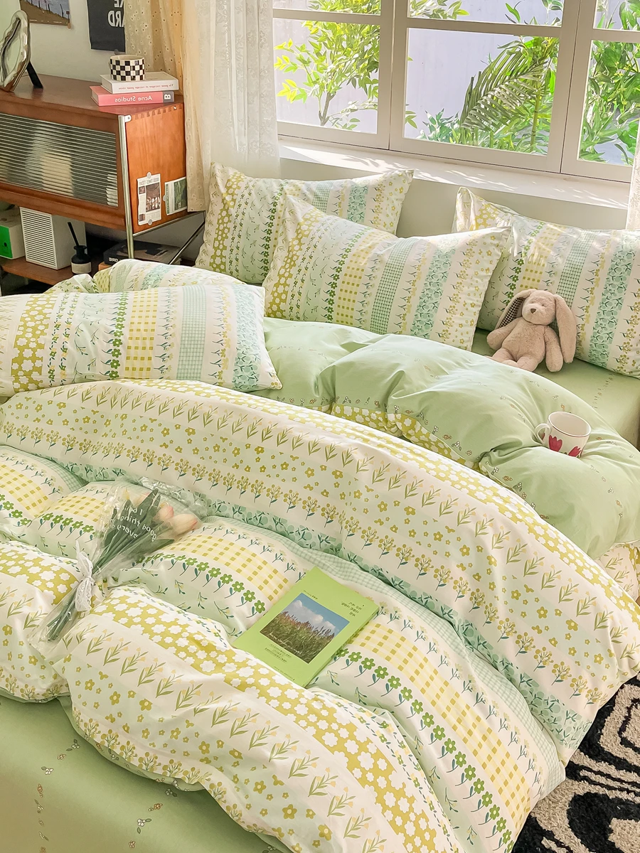 

Комплект постельного белья из хлопка с цветочным узором для студенческого общежития: пододеяльник, простыня, комплект из трех предметов, комплект из четырех предметов, хлопковый дизайн с цветочным орнаментом