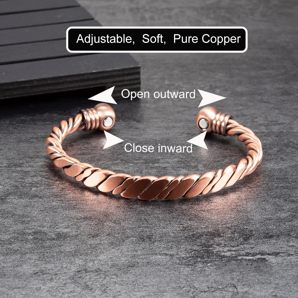 Vinterly Magnetic Bracelets Pure Copper Rose Twisted Adjustable Cuff Health Energy High Magnets Bangles Resizable Women Jewelry