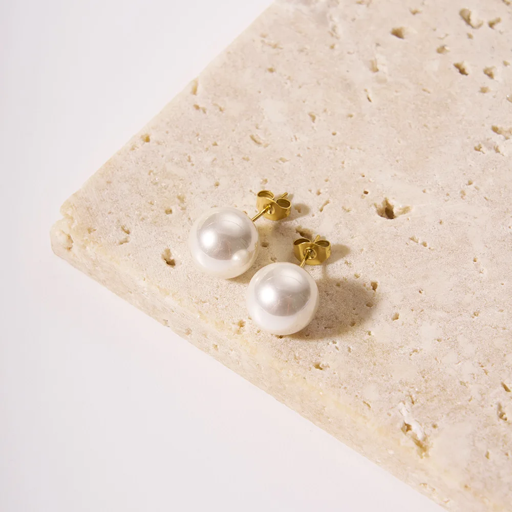 Fashion Imitation Pearl Stainless Steel 18k Gold Plated Korea Luxury Simple Stud Earring Women Jewelry Non Tarnished