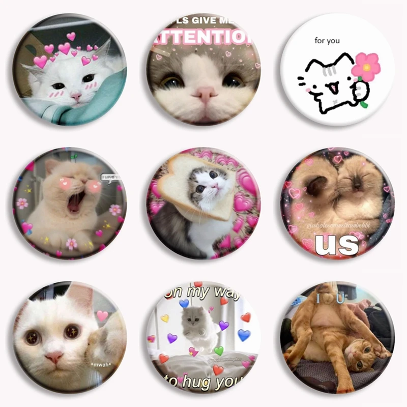 Funny Cute Cat Soft Button Pins New Pop Creative Pink Bow Cat Meme Funny Brooch Kawaii Customized Badge Backpack Accessories