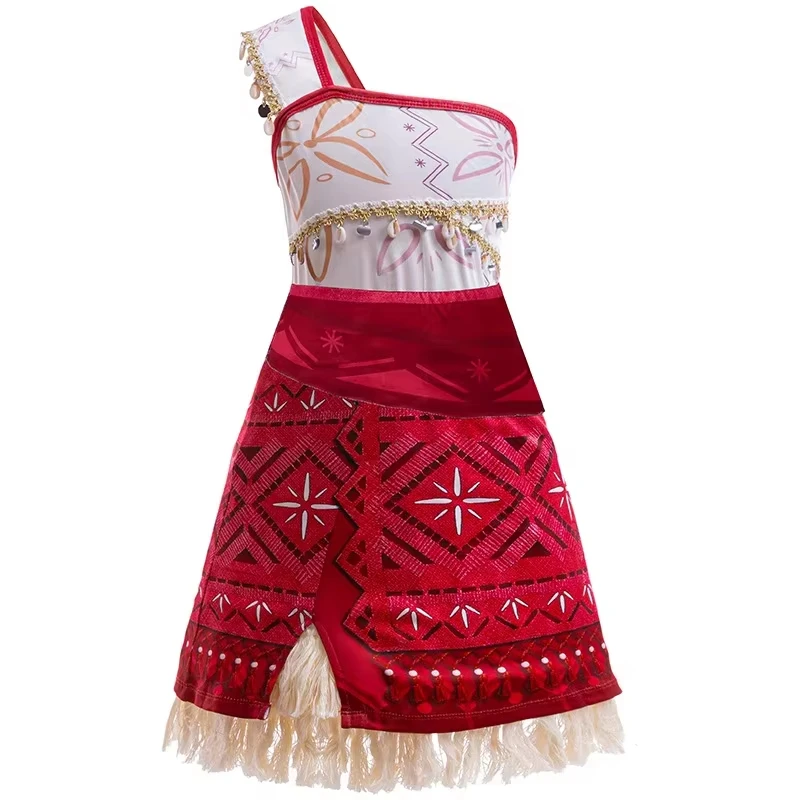 Moana 2 Princess Dress Girls Single Shoulder Sling Tassels Cosplay Vaiana Costume Kid Carnival Birthday Party Clothes Set