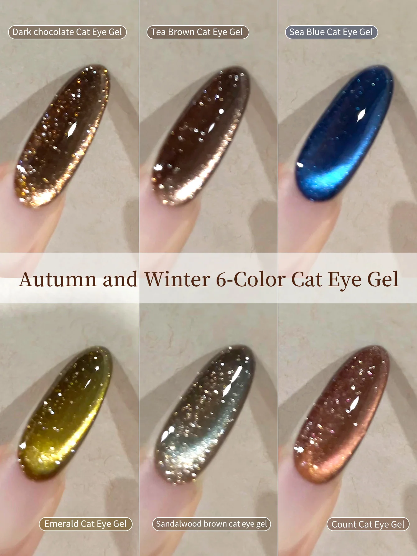 

10ml Cat Eye Gel Nail Polish Set 6 Pcs Magnetic Sparkle Diamond Glitter brown golden blue Velvet Ice Jelly Gel Polish