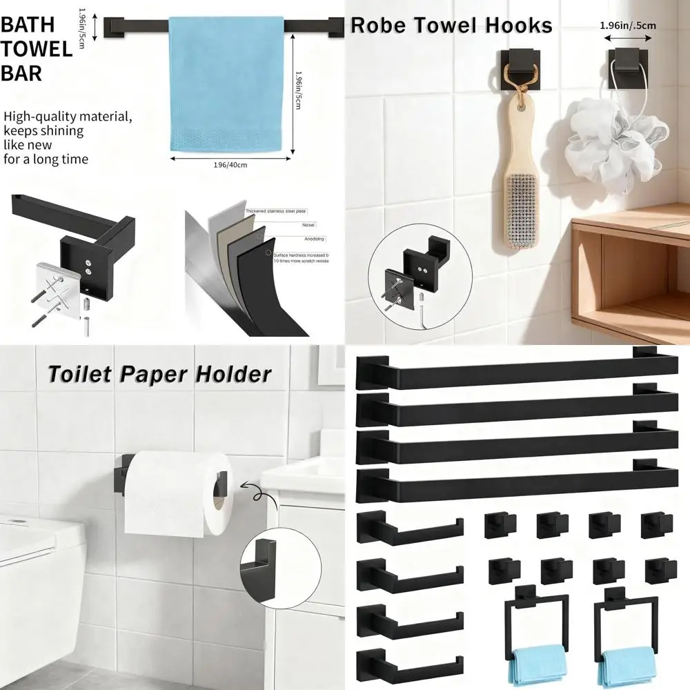 

Полный комплект из 20 предметов: матовый черный набор аксессуаров для ванной комнаты с вешалкой для полотенец, крючками и настенным держателем для туалетной бумаги