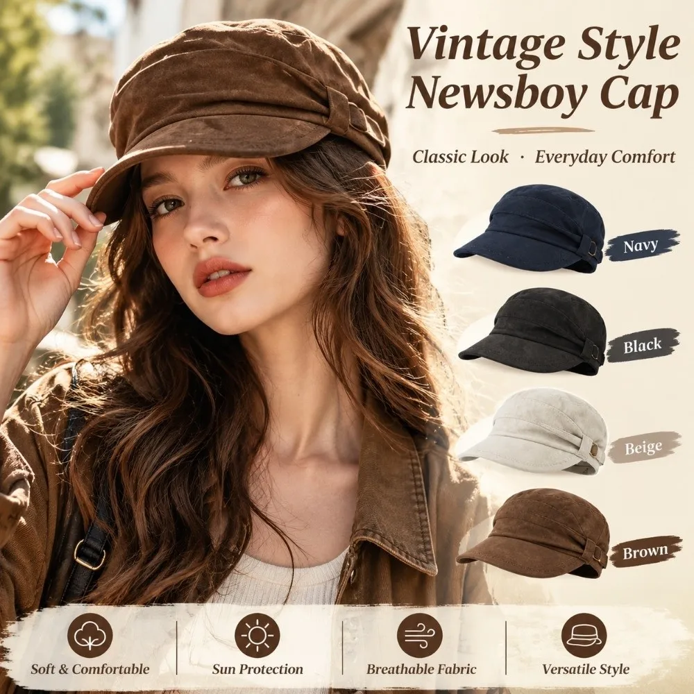 Warm Ruched Equestrian Hat Adjustable Inner Band Large Head Size Japanese Minimalist Hat Suede Wind Resistant Octagonal Cap