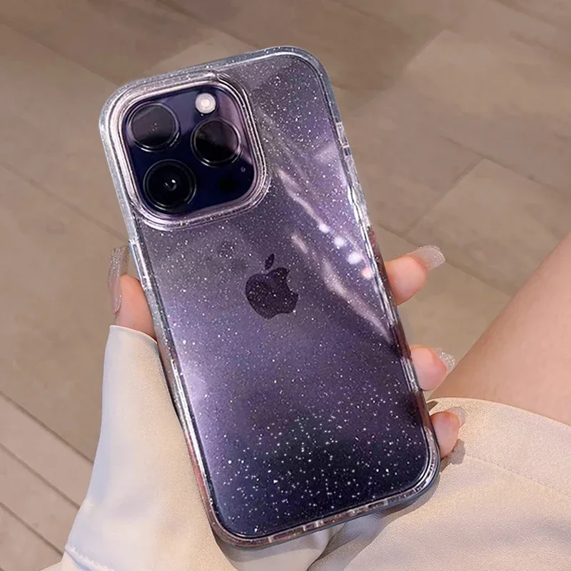 Luxury Glitter Bumper Bling Clear Case For iPhone 15 14 13 12 11 Pro Max Mini X XS Max XR 7 8 Plus Silicone Acrylic Cover funda