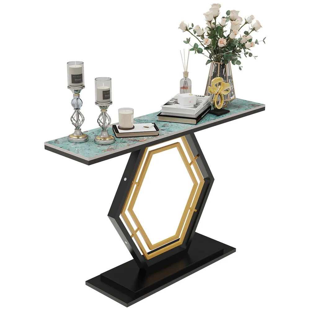 

Marble Console Table with Heavy Duty Geometric Base Hallway Entryway Table