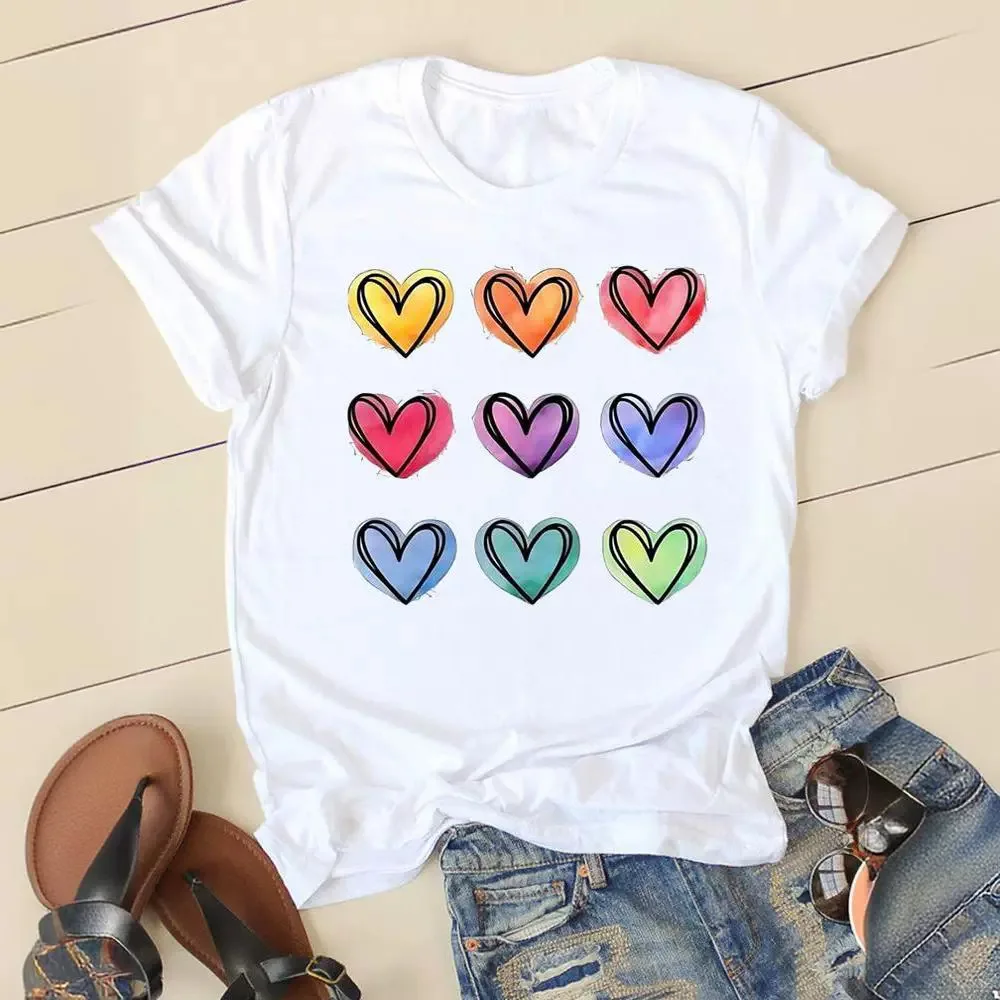 Love Simple Printed European and American Clothing Shirt Short Sleeve T-shirt Tops  Oversized T Shirt  Women Clothes image 2