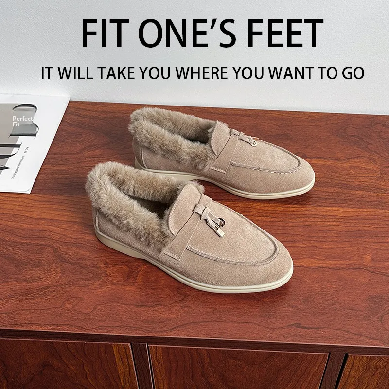 

Женские лоферы на плоской подошве без шнуровки с пушистой подкладкой, мягкие боты Bean oes, удобные повседневные туфли Faion Single oes для осени и зимы