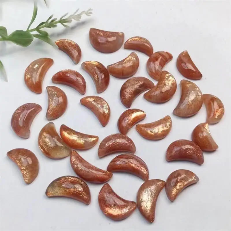 5PCS Natural Gold Sunstone Moon Carving Making For Pendant Earring Bracelet Jewelry Gift DIY Accessories 12-18MM