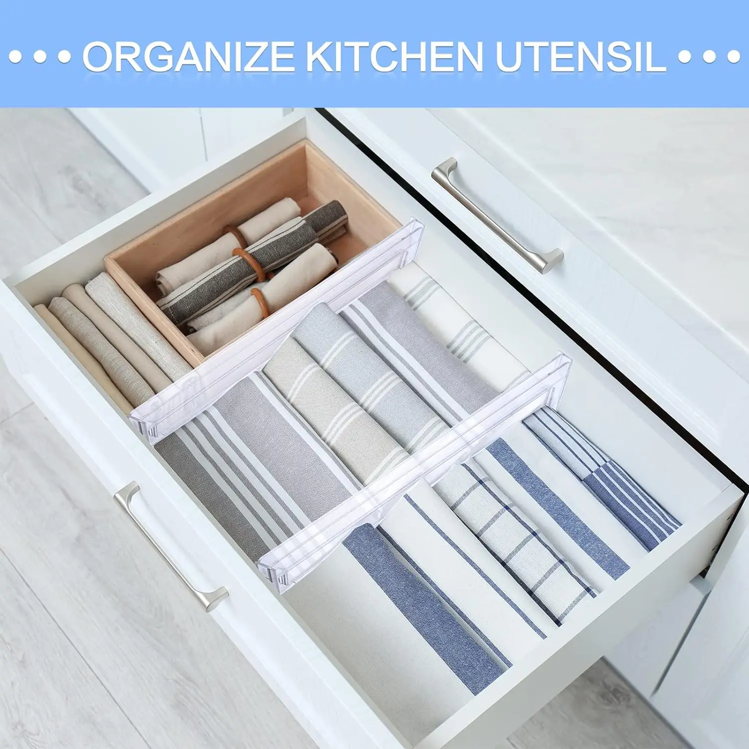 2-4Pack Adjustable Clear Drawer Dividers, Expandable Cabinet Closet Storage Organizer for Cabinet Interior