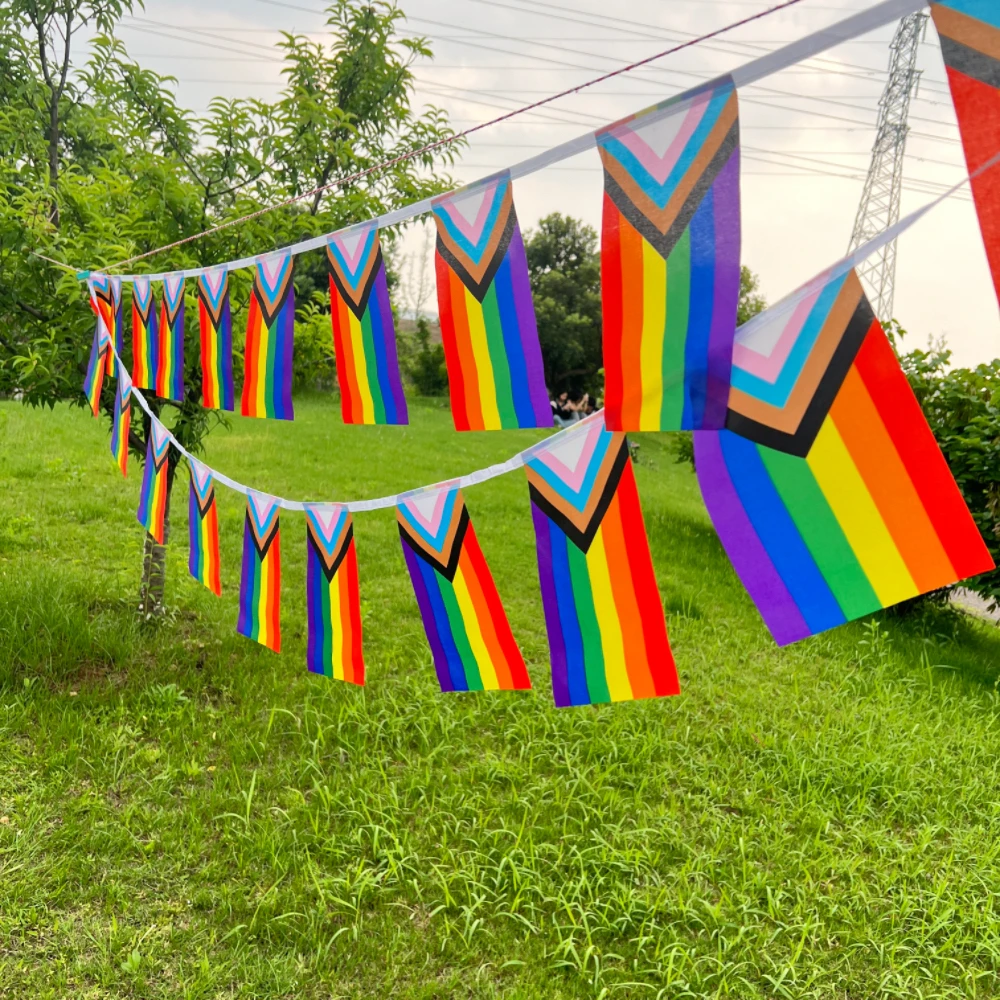 قوس قزح العلم 14x21cm20pcs سلسلة من أعلام مثلي الجنس فخر ثنائي الجنس مثليه Pansexual LGBT زينة الحفلات