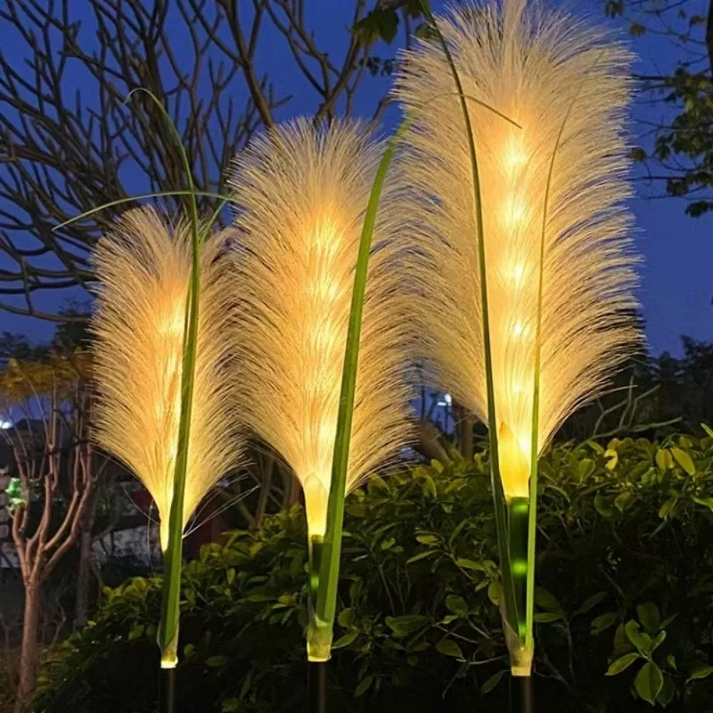 1PC/2PC Solar Powered White Fiber Reed Garden Light, Outdoor Waterproof Decorative Light for Lawn, Courtyard, and Garden
