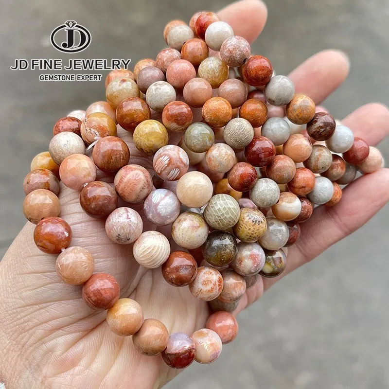 

JD Natural Colorful Coral Jade Beaded Bracelets Women Fashion Quality Beautiful Pattern Round Bead Rope Bangles Fashion Jewelry