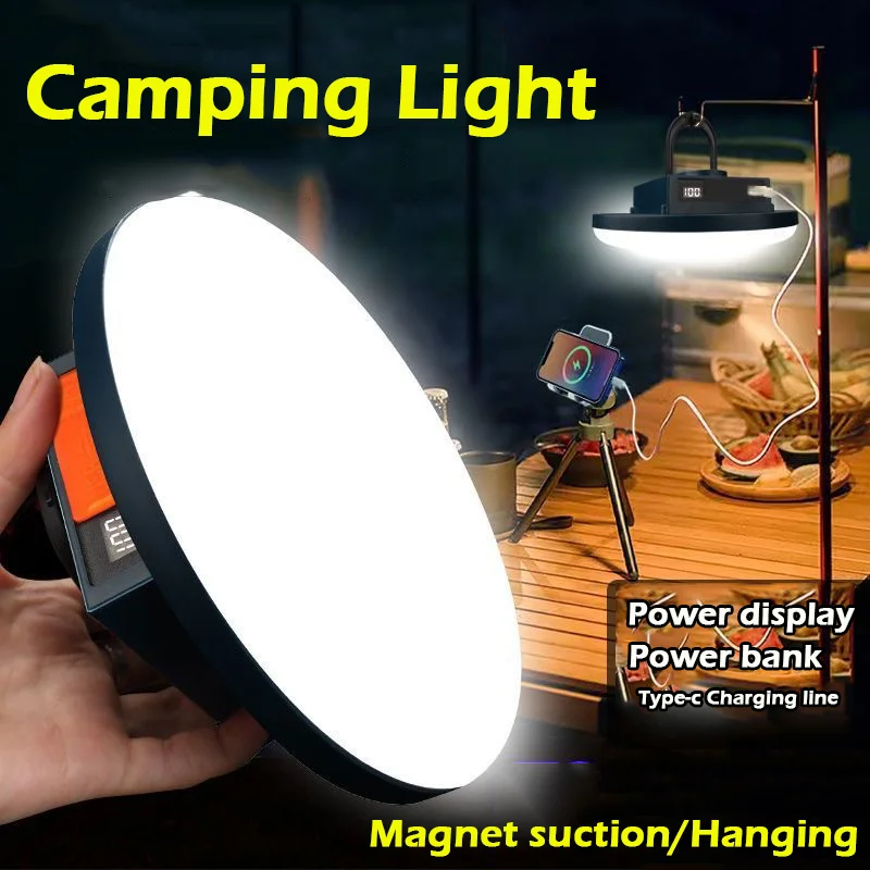 Rechargeable LED Camping Light with Magnetic Absorption Dual-Use Power Bank Hanging Lamp Emergency Lighting