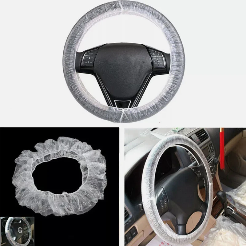 20Pcs Universal Gear Cover Disposable Transparent Steering Wheel Cover Elastic Waterproof Plastic Safety Isolation Protection