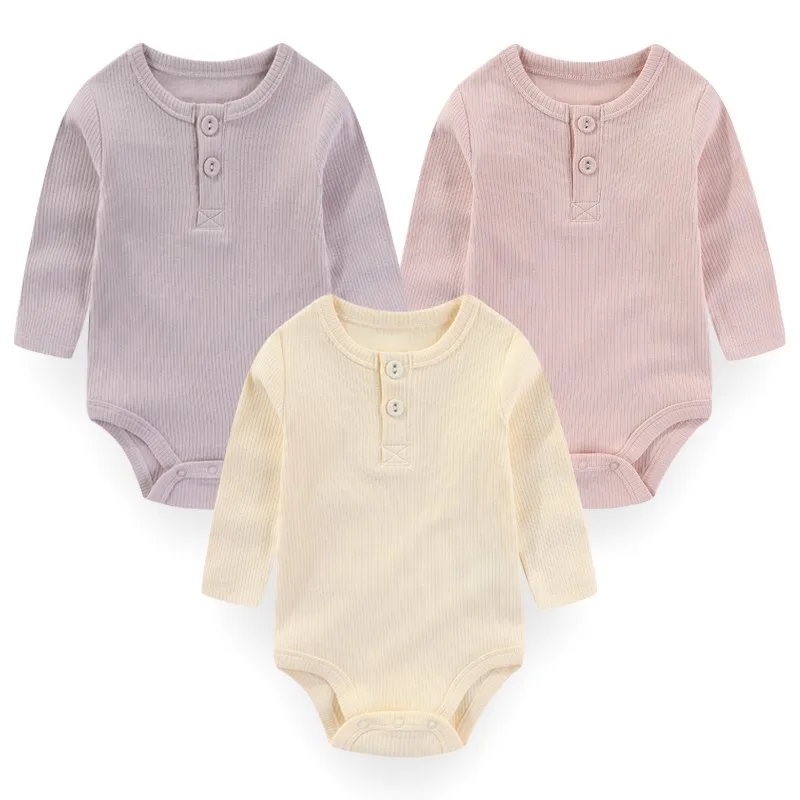 Conjuntos de ropa Unisex de Color sólido para niña, ropa de algodón de manga larga para recién nacido, peleles para bebé de 0 a 24M activo, 3 piezas