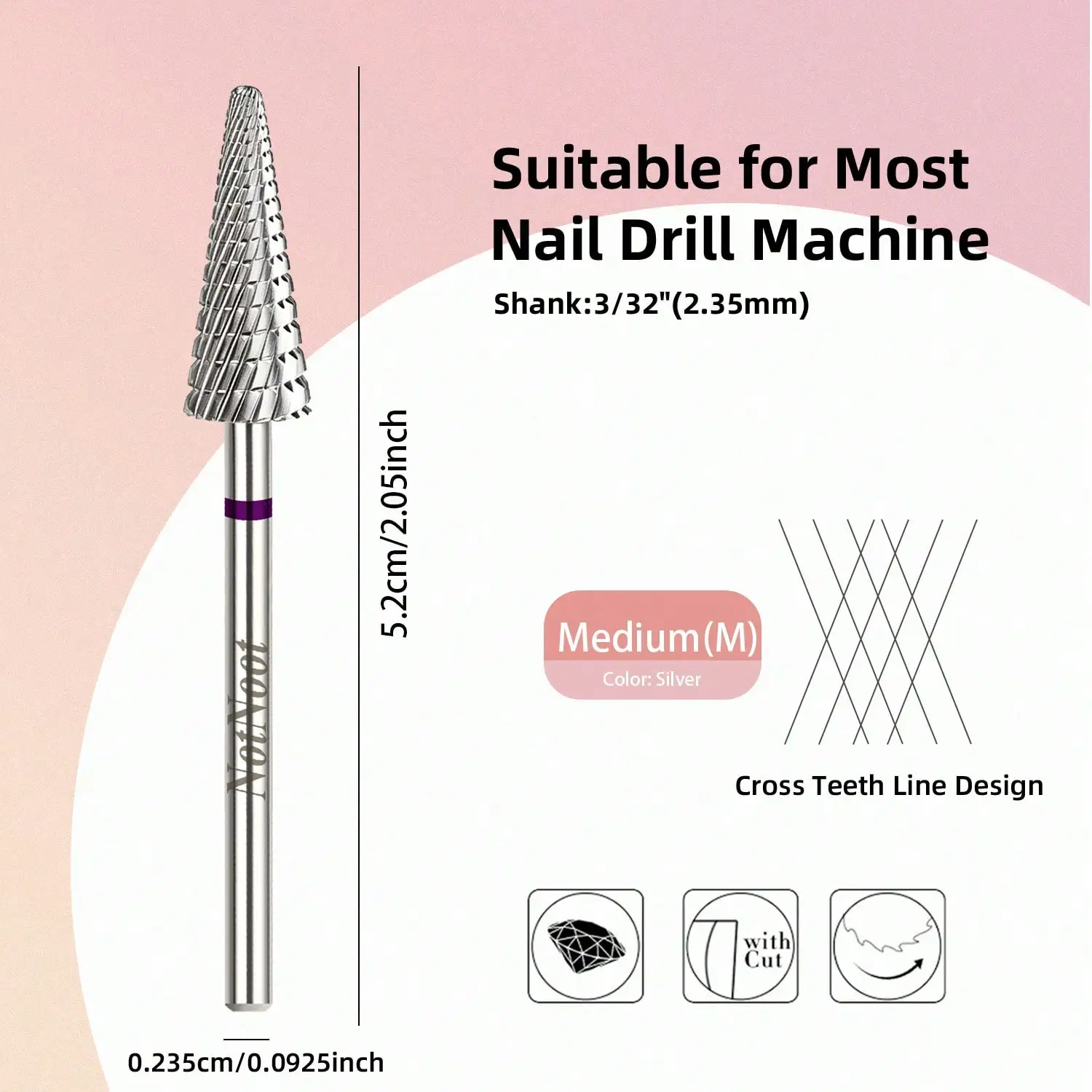 NotNoot Nail Drill Bits, 3/32'' Multi-function, Suitable for Manicure Pedicure Cuticle Gel Polishing, Right Hand Use Only gallery 5