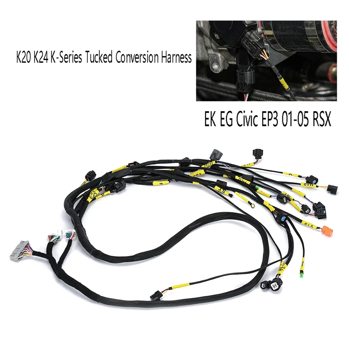 K20 K24 K-Series Tucked Conversion Harness Engine Harness for Honda Acura K-Swap Integra CRX EK EG Civic EP3 01-05 RSX