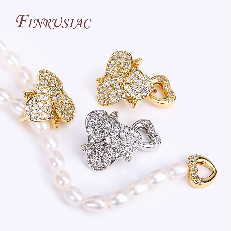 18K Gold Plated Inlaid Zircon Flowers Clasp For Jewellery Making Supplies,Luxury Pearl Clasp Fitting,Handmade DIY Pearls Jewelry