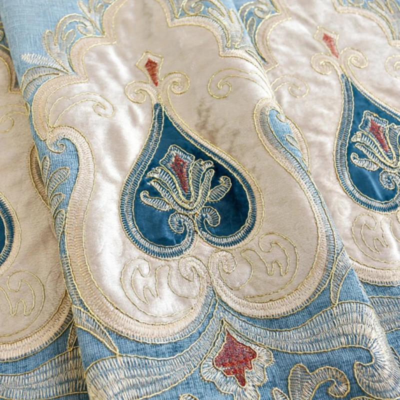 European Embroidered Curtains for Living Room Bedroom Yarn Floor Curtain Head Chenille Finished Simple Curtains Customize