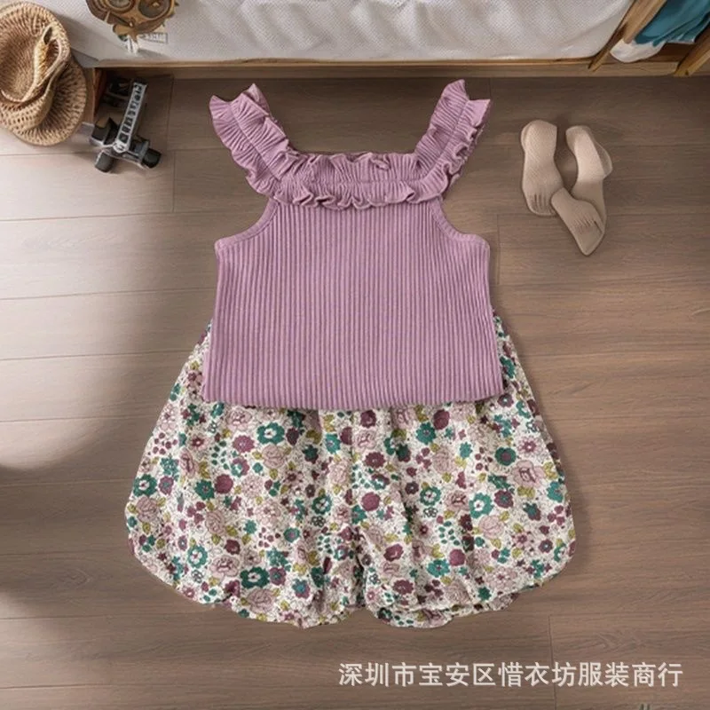 Summer Girls Sling Vest Culottes Set 2025 New Foreign Style Baby Korean Children's Summer Two-piece Set Trendy
