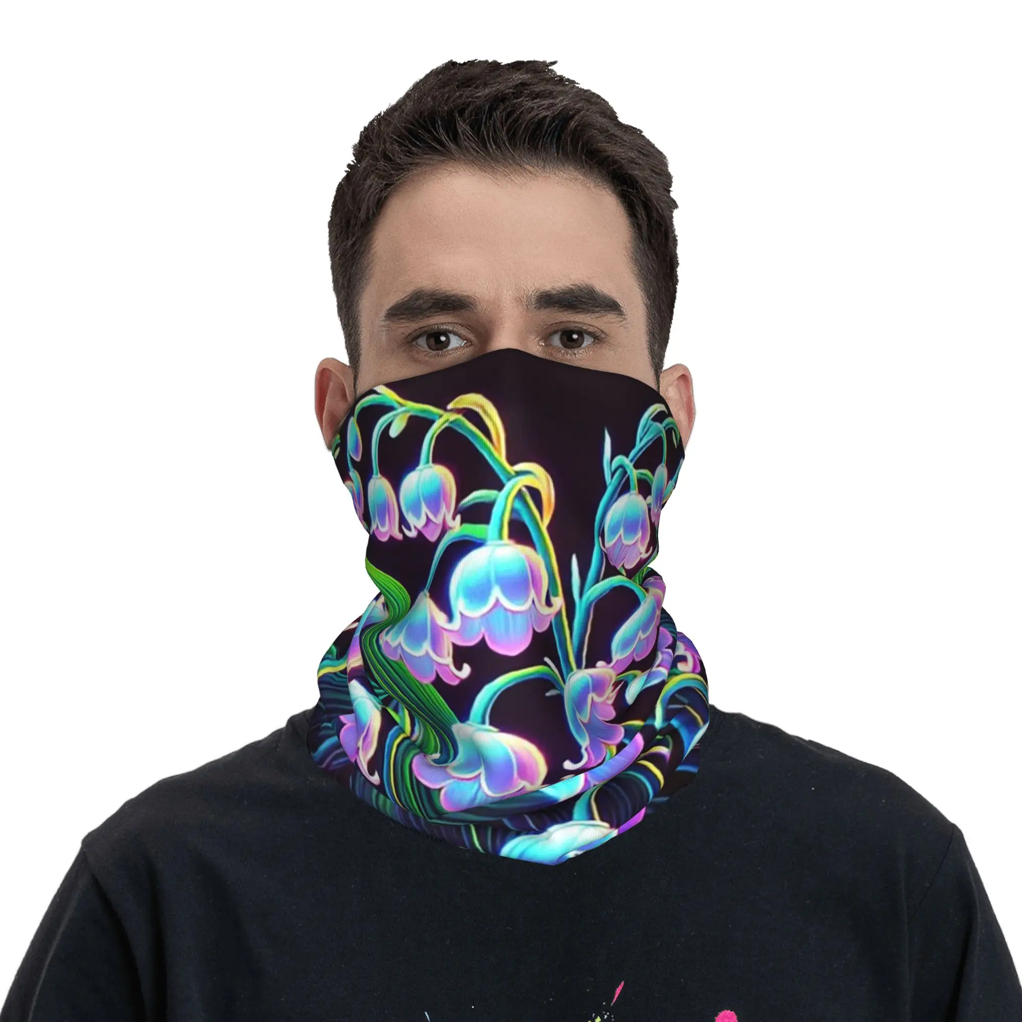 Neon Lily Of The Valley Flower Bandana Neck Cover Printed Magic Scarf Balaclava Outdoor Sports for Men Women Adult Breathable
