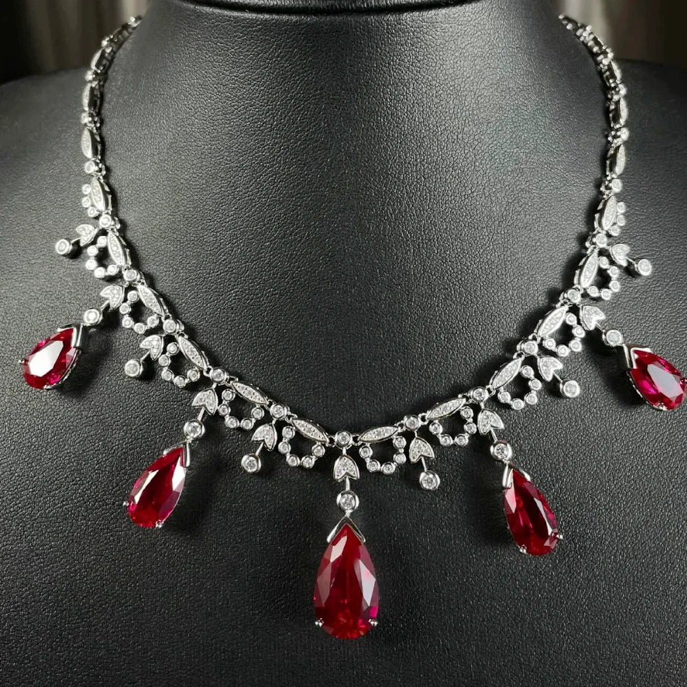 

KQDANCE Luxury Solid 925 Silver 11*18mm Water Drop Lab Grown Red Ruvy Gemstone Necklaces Fine Jewelry For Women Wedding Party