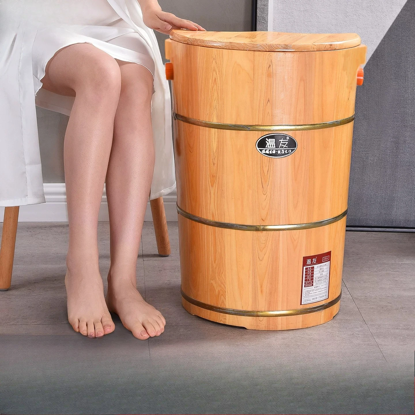 Over the knee Traditional Chinese medicine fumigation bucket Wooden foot washing bucket Household foot soaking basin