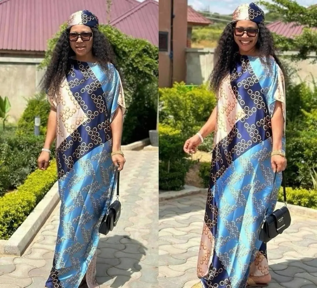 

new arrivals women loose maxi long print dress 2024 african ankara style abaya dress with head scarf for lady