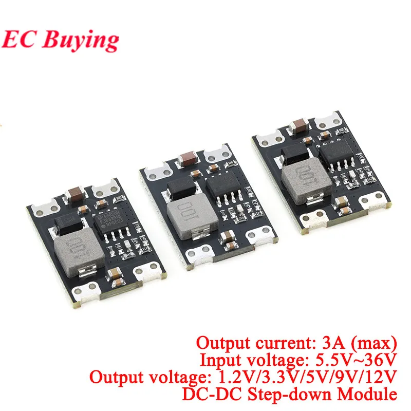 Moduł zasilacza DC-DC obniżającego napięcie (Buck) 5 szt./1 szt., wejście DC 5,5V-36V, wyjście 3,3V 5V 12V, 3A 8W, konwerter, płytka dużej mocy