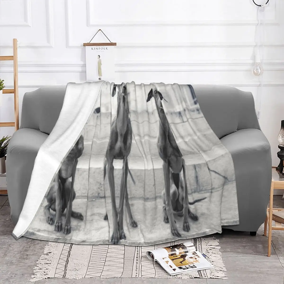 Greyhound Whippet Lurcher Galgo Dog Blanket Flannel Print Portable Warm Throw Blanket for Home Couch Rug Piece