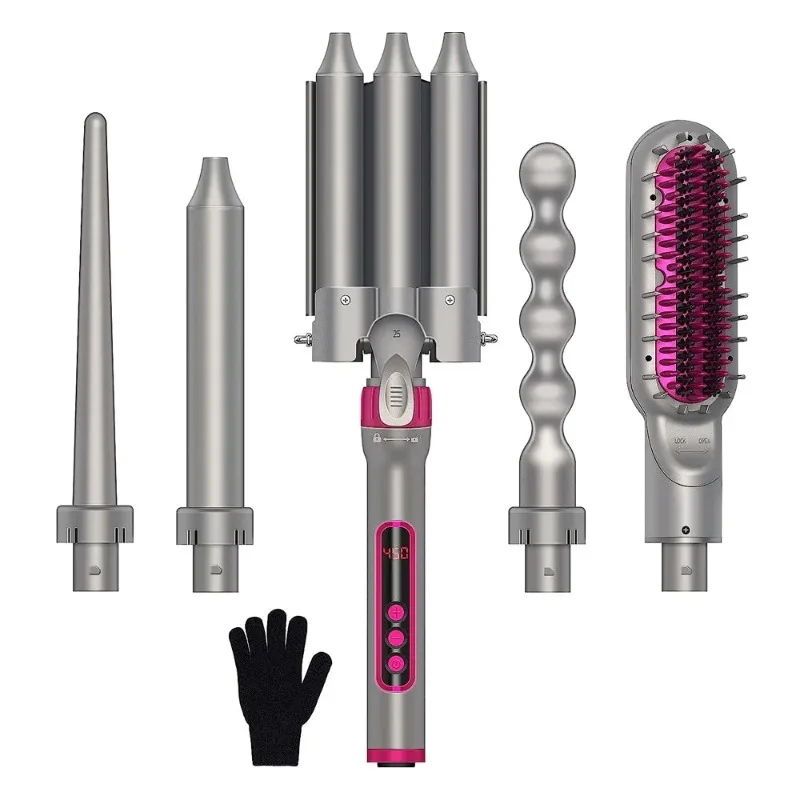 

Curling Iron Wand 5 in 1 Curling Wand Set 3 Barrel Hair Crimper for Women Fast Heating Hair Wand Curler in All Hair Type