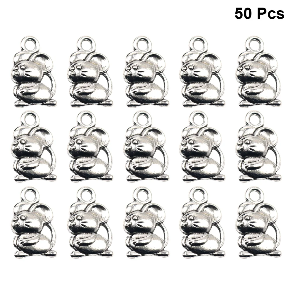 50 Pcs Bulk Bracelet Necklace Charms Traditional Chinese Zodiac Year of The Rat Jewelry Making Pendants