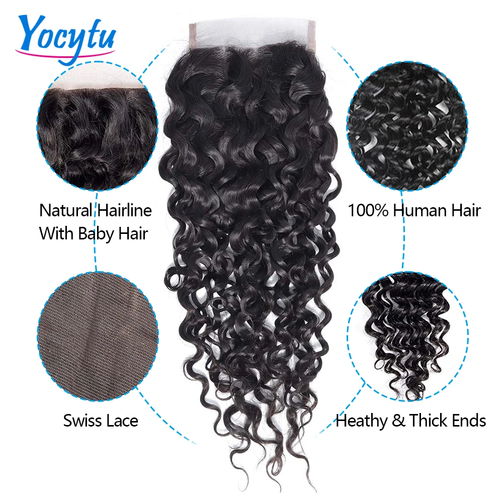 20 22 24 Pouces Water Wave Bundles Tissages Bresiliens Humains Avec Closure 4X4 Closure Cheveux Humain Mèches de Cheveux Avec Fermetures Tissage