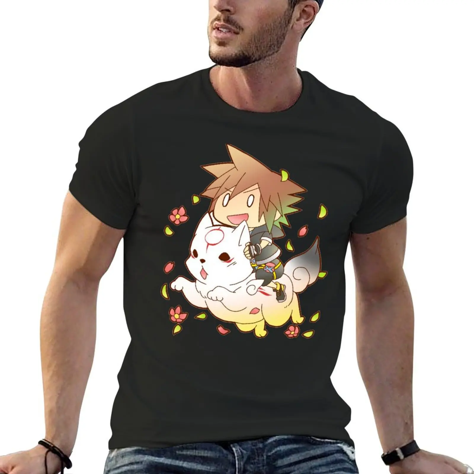 Chibi Sora & Okami of KH T-Shirt plus size tops graphics man t shirt mens big and tall t shirts